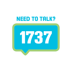 a blue sign that says need to talk with the number 1737